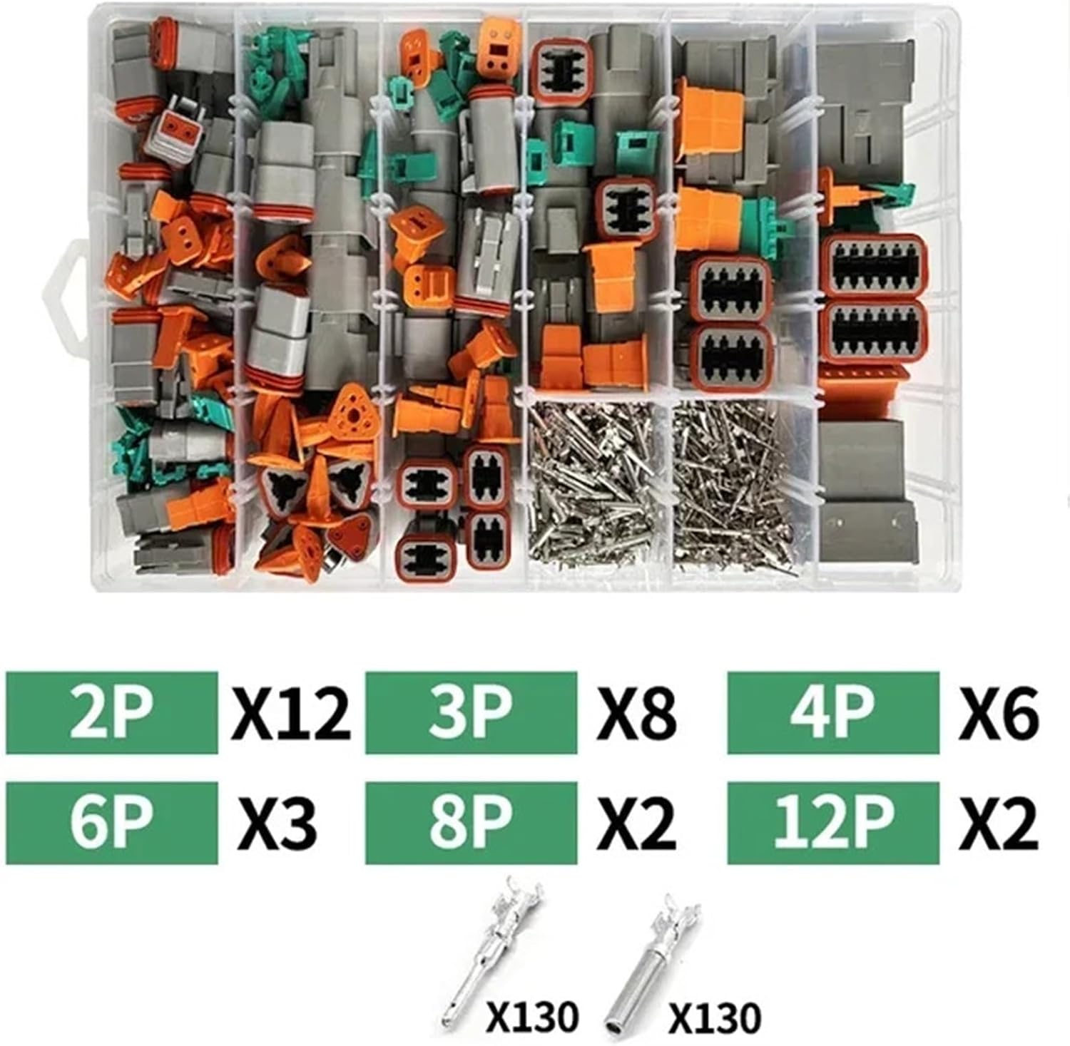 5Set DT Connectors 2P/3P/4P/6P/8P/12P 22-16AWG Waterproof Connector Deutch Plug Kit DT06-2S DT04-2P DT04-3P DT06-4S(2P Whole Set)