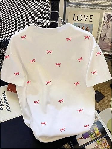 Miniatura 2 de SHENHE Camiseta de manga corta con cuello redondo y lazo para mujer, camiseta estética coqueta de verano