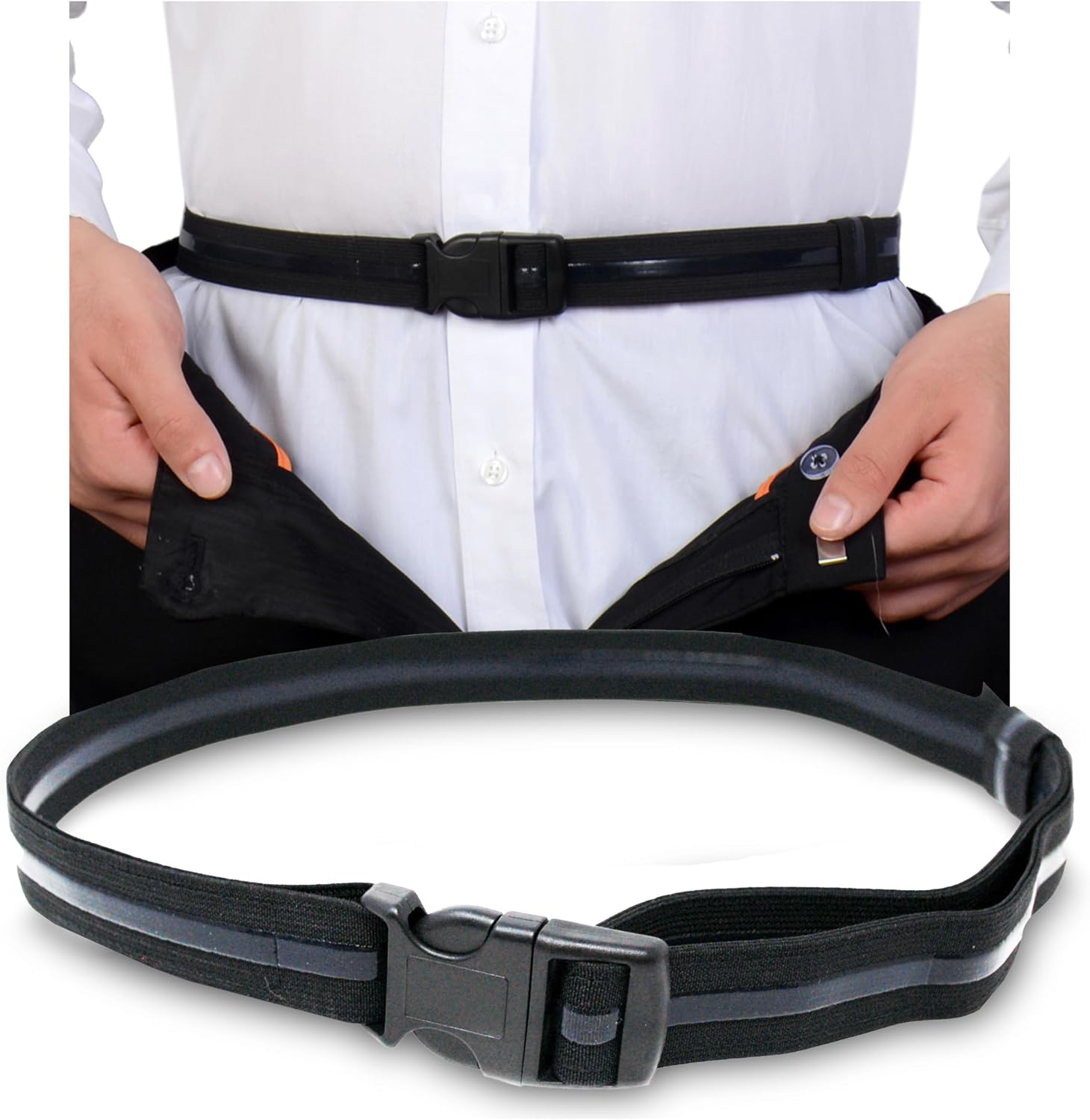 Super Shirt Stay Belt for Men, Silicone Grips, Keeps Shirts Tucked, Black