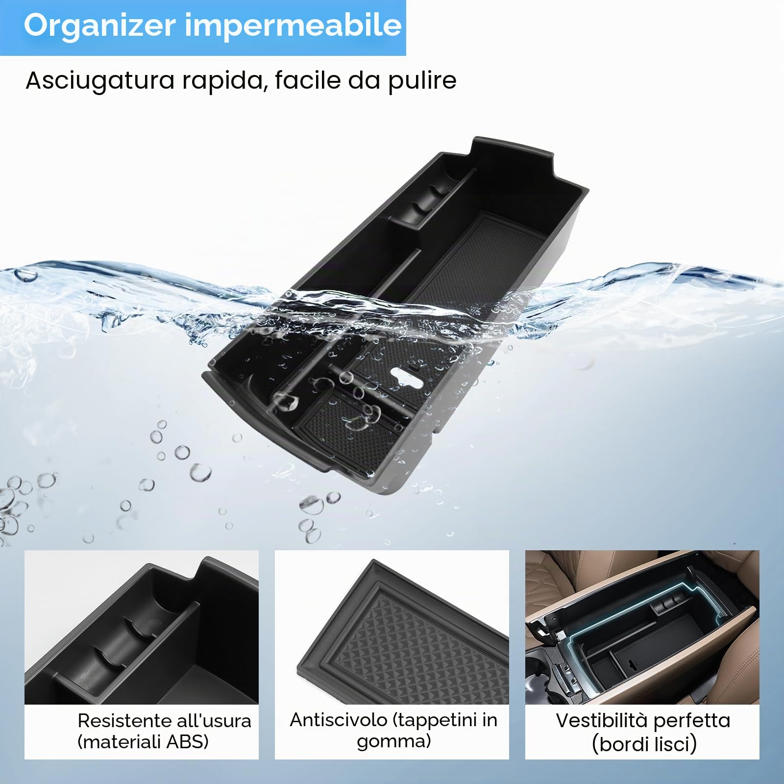 Vano Portaoggetti per Bracciolo Compatibile con Peugeot 3008 5008 GT Citroen C5 Aircross DS7 Crossback 2016-2024, Scatola del Bracciolo Centrale, Organizer con Tappetino Antiscivolo (Nero)