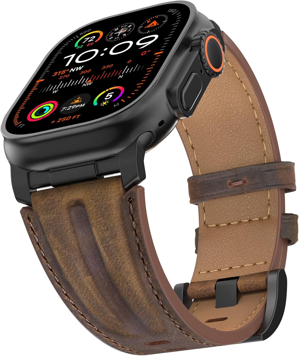 Bouixel Top Grain Genuine Leather Compatible with Apple Watch Ultra 3 Band 49mm 46mm 45mm 44mm 42mm, Rugged Metal Connector Band Strap for Women Men iWatch Ultra 2/1 Series 11 10 9 8 7 6 5 4 3 SE - Image 8