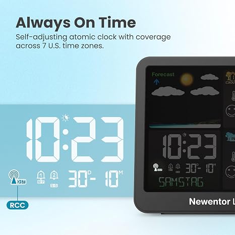 Projection Alarm Clock, Projection Clock for Bedroom Ceiling, Projector Clock with Weather Station, Indoor Outdoor Temperature Humidity Monitor, Forecast, Adjustable Backlight, Black, Atomic