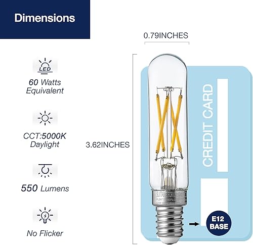 Miniatura 10 de FLSNT Bombillas LED de candelabro de luz diurna de 5000 K, equivalente a 60 W, bombillas LED regulables T6T25 E12, 90+ CRI alto, 550 lm, 5.5 W,