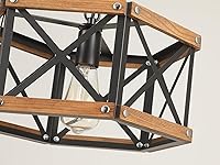 Vista 6 de Rustic Farmhouse Plug in Pendant Light Fixture with Adjustable Chain, Dimmable Switch, 14.5 inch Industrial Oak Wood and Metal Cage Hanging Lamp for