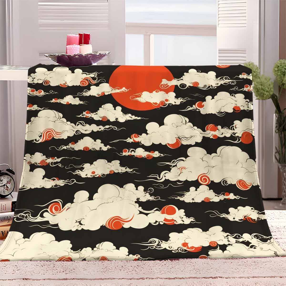 Couverture Polaire 150x200 cm Nuages ​​​​De Soleil Plaid Couverture Sherpa en Microfibre Douce, Couverture en Flanelle Chaude Et Confortable, 3D Jeté de Canapé