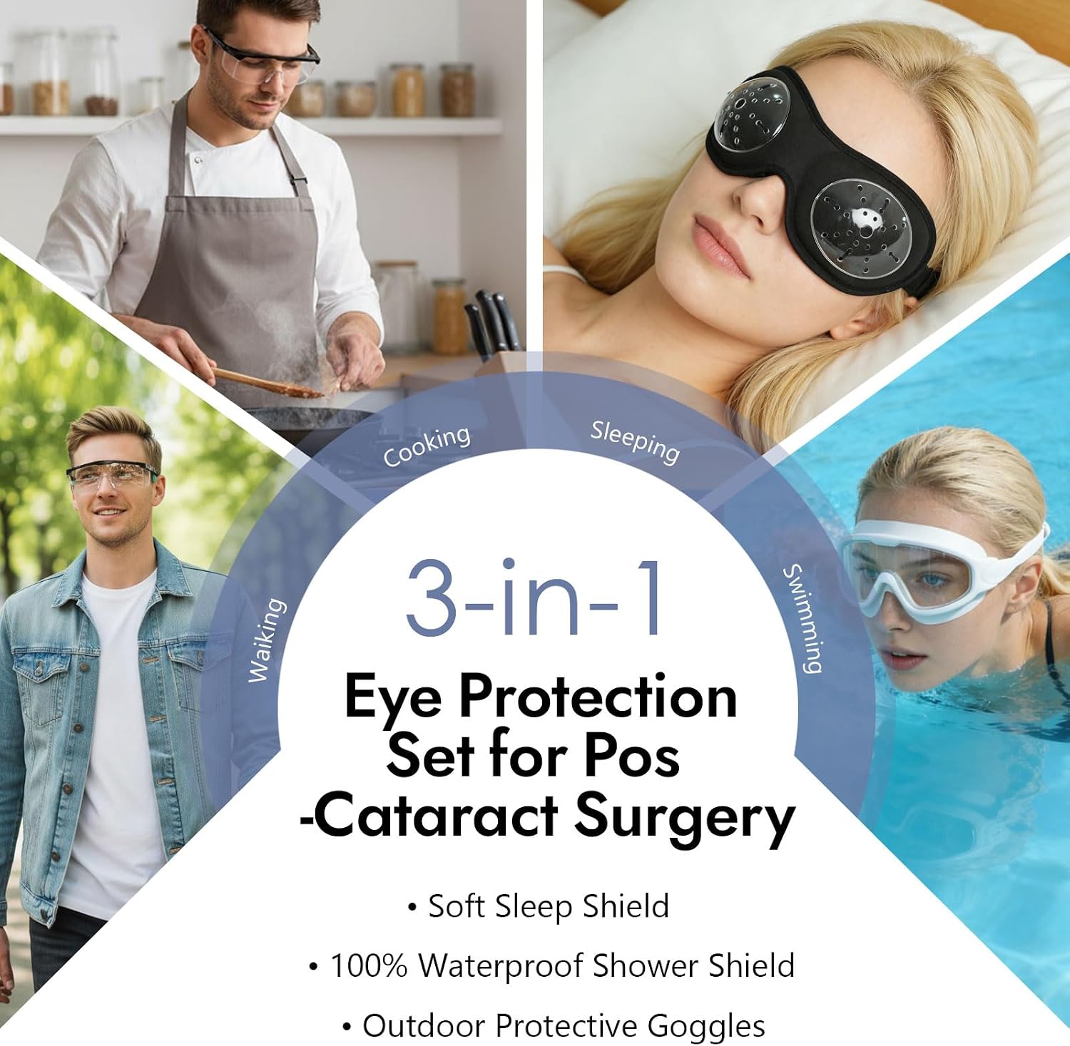 3pcs Eye Shield After Cataract Surgery, Sleep Eye Mask After Eye Surgery, Showering Waterproof Eye Shield After Surgery, Safety Eye Protector with Side Shields, for Adult Sleeping, Bathing, or Go Out