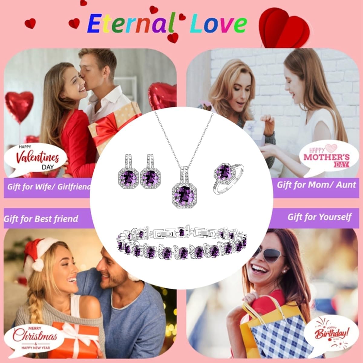 LMXXVJ Jewelry Set for Women,Necklace Earrings Adjustable Ring Bracelet Set Birthday Mother's Day Thanksgiving Gift for Women image 4