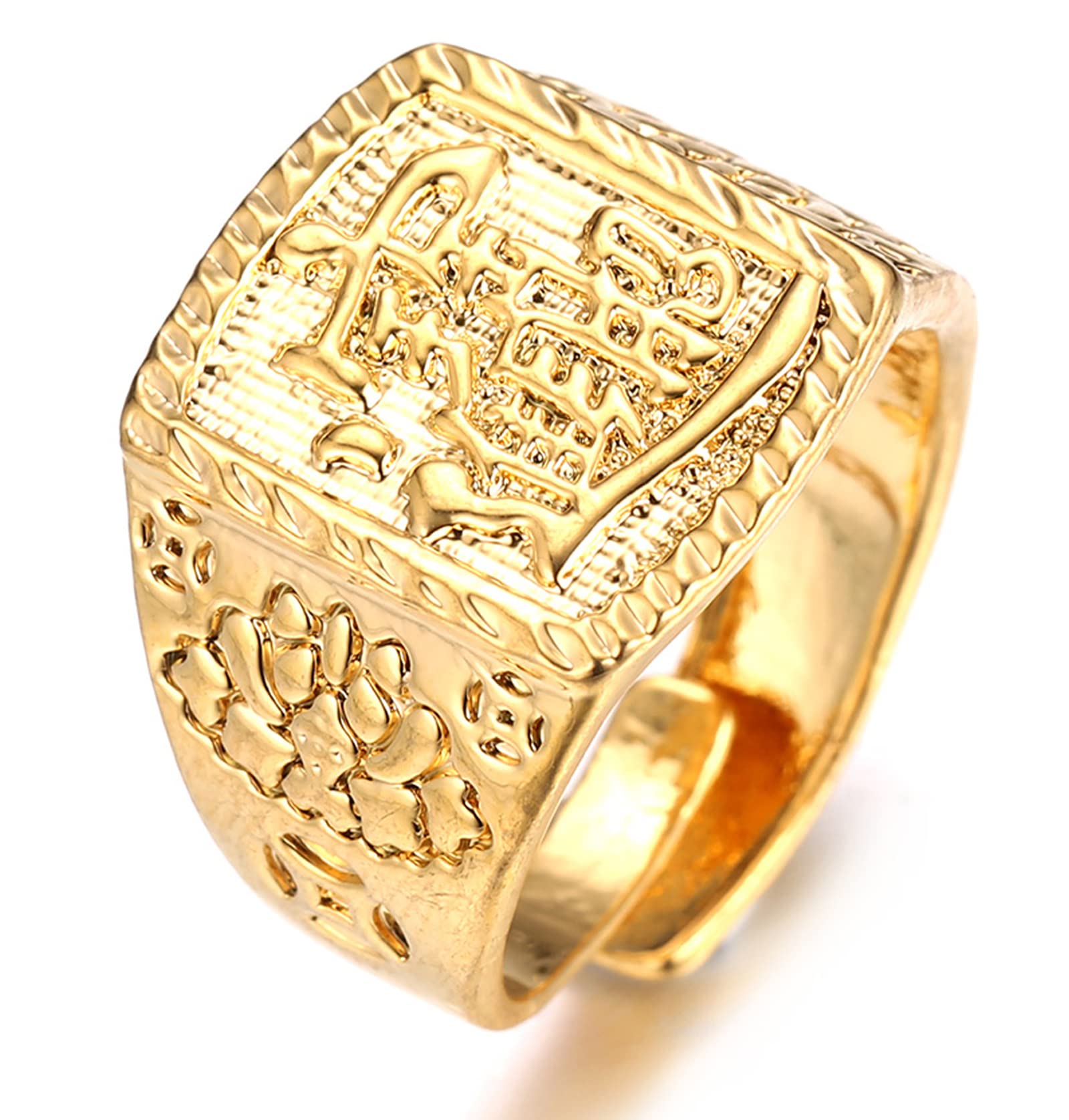HALUKAKAH ● El Oro Bendiga Todos ● Hombre Chapado en Oro 18K 丨 Rico 丨 Anillo Kanji Tamaño Ajustable con Caja