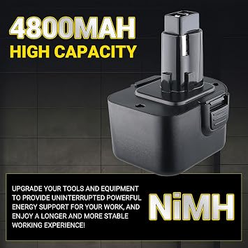 2-Pack 12V 4.8Ah NiMH Replacement for Dewalt DC9071 DE9074 DE9501