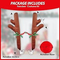 Vista 4 de ZONETECH Juego de cuernos de reno y nariz de automóvil de Navidad, accesorio de Rudolph con cascabel, decoración de disfraz automotriz