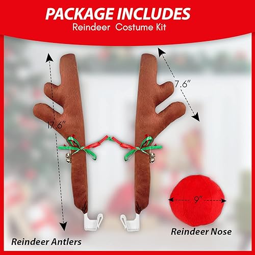 Miniatura 4 de ZONETECH Juego de cuernos de reno y nariz de automóvil de Navidad, accesorio de Rudolph con cascabel, decoración de disfraz automotriz para