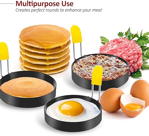 Miniatura 3 de Anillo de huevo para freír huevos y magdalenas inglesas, molde redondo para moldear huevos con mango antiquemaduras, anillo antiadherente de acero