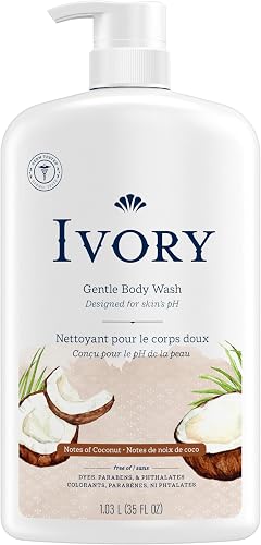 Ivory Mild & Gentle Body Wash, Coconut Water Scent, 1.03 L | Plant Based Cleaning Power, Gentle Formula, Free of Dyes Heavy Perfumes Parabens & Phthalates, Designed for Skin's pH