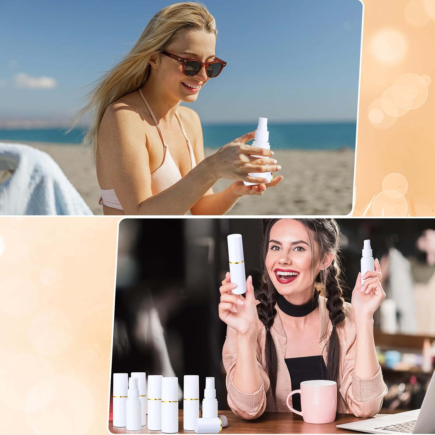 100 Pack 1 oz/30 ml Small Plastic Spray Bottles Fine Mist Mini Empty Travel Bottles with Pump Spray Cap Double Cap Liquid Containers for Essential Oils Cosmetic Perfume(White)