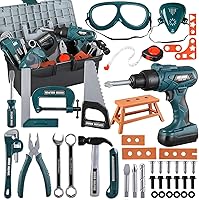 Vista 8 de Banco de herramientas para niños - Zealous Set transformable de 79 piezas, banco de trabajo para niños pequeños con taladro eléctrico, juego