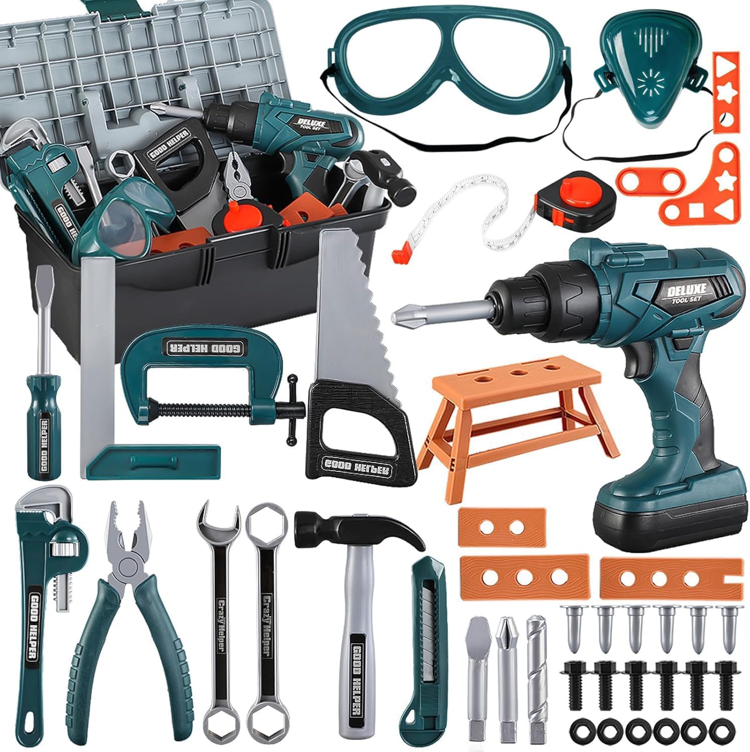 Kids Tool BoxโZealous 48 PCS Pretend Play Tools Toys for Toddler,Electric Drill Kids Tool Kit for Boys & Girls Ages 3-8 Years Old, Construction Tool Kit Playset for Boys
