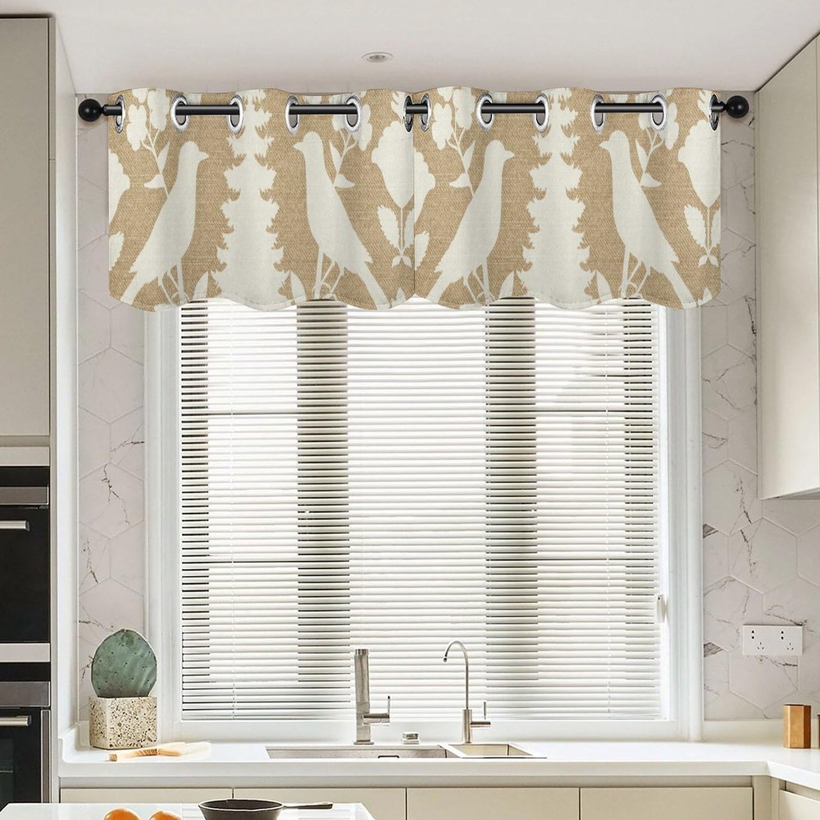 Cenefa de cortina Chinoiserie vintage para ventanas pequeñas de baño, dos paneles marrones