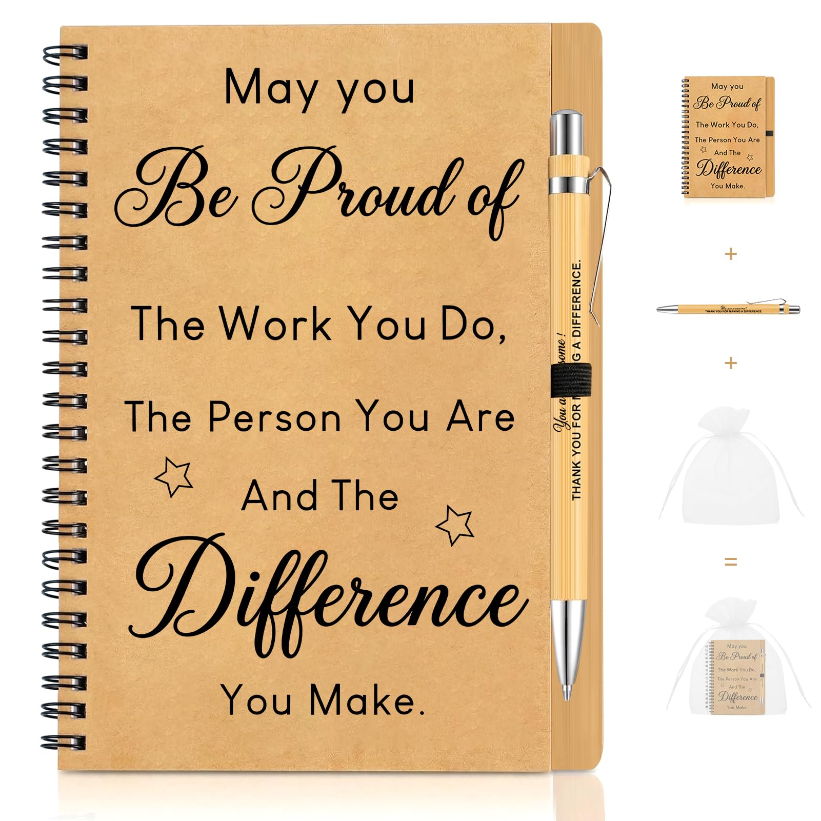 Kideerly Thank You Gift, Appreciation Notebook and Pen Set and Organza Bag,Thank You Gifts for Women,Thank You Teacher Gifts, Retirement Leaving Gifts for Colleagues Women Friends Nurse Worker Gift