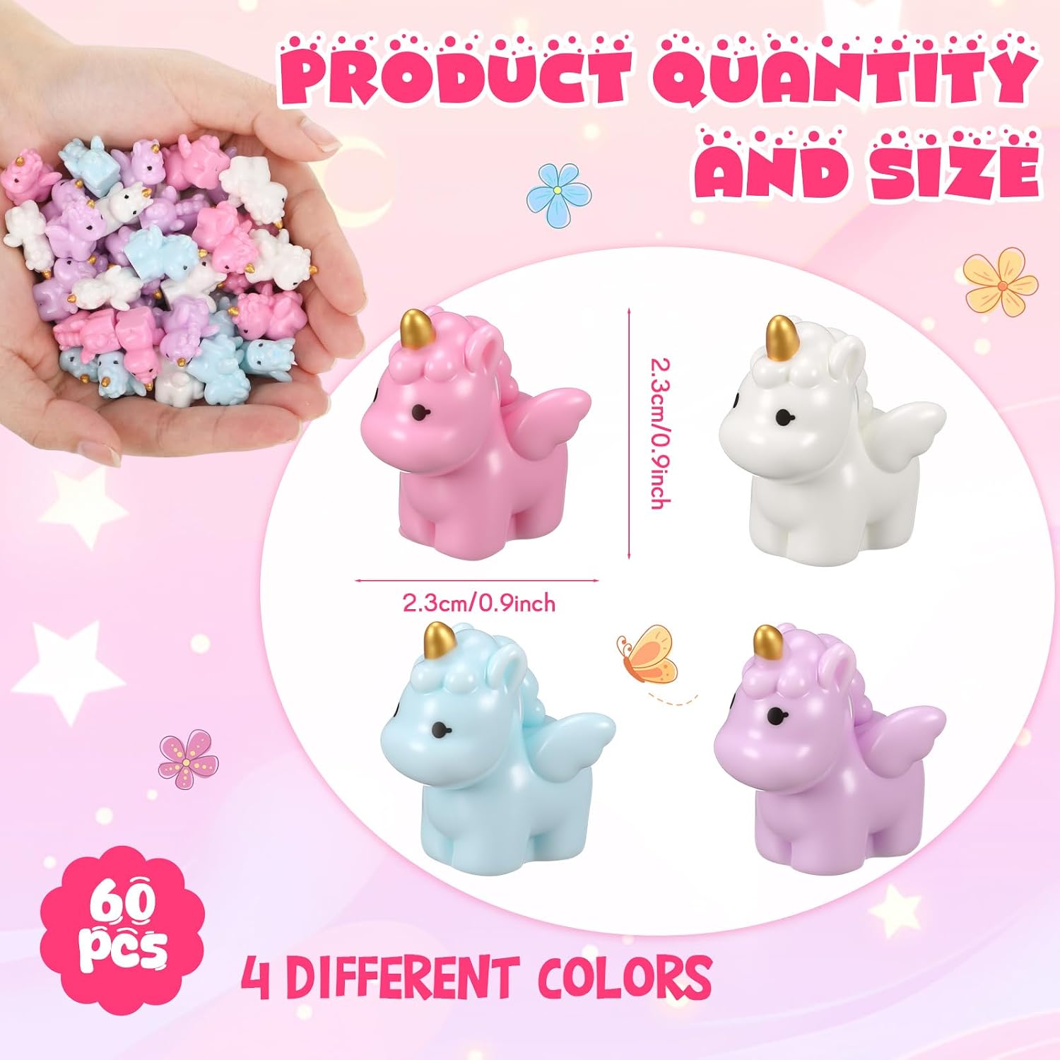 Geelin 60 Pcs Mini Resin Unicorn Figures Miniatures Flying Horse Figurine