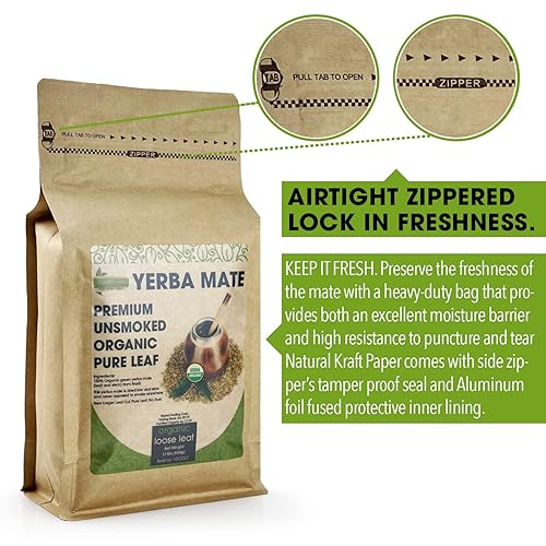 Miniatura 2 de YerBalance Yerba Mate Tea Hoja suelta 400g (14 oz) Premium Sin fumar Orgánico Hoja pura tradicional sudamericana Yerba Mate Nueva Hoja Grande Corte