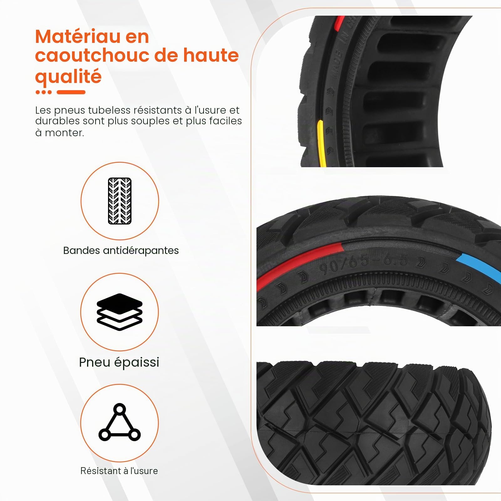 Lot de 2 pneus en caoutchouc plein 90/65-6.5 pour scooter électrique de 11 pouces - Accessoires de rechange pour Dualtron Thunder Speedual Plus Zero 11X Kaabo Wolf Warrior