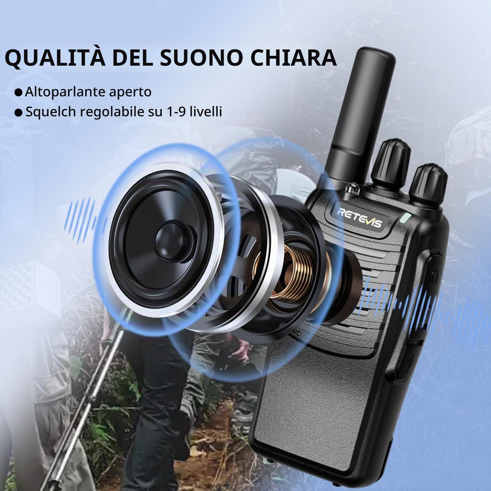 Retevis H777 Walkie Talkie Nero, PMR446 Ricetrasmittenti Professionali Associazione con un Tasto Radio Bidirezionale per Famiglia Ciclismo