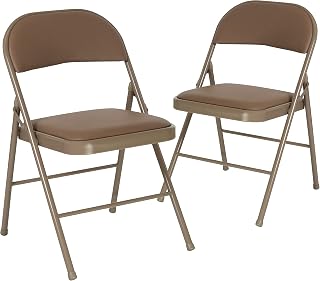 Flash Furniture 2 Pack HERCULES Series Double Braced Beige Vinyl Folding Chair