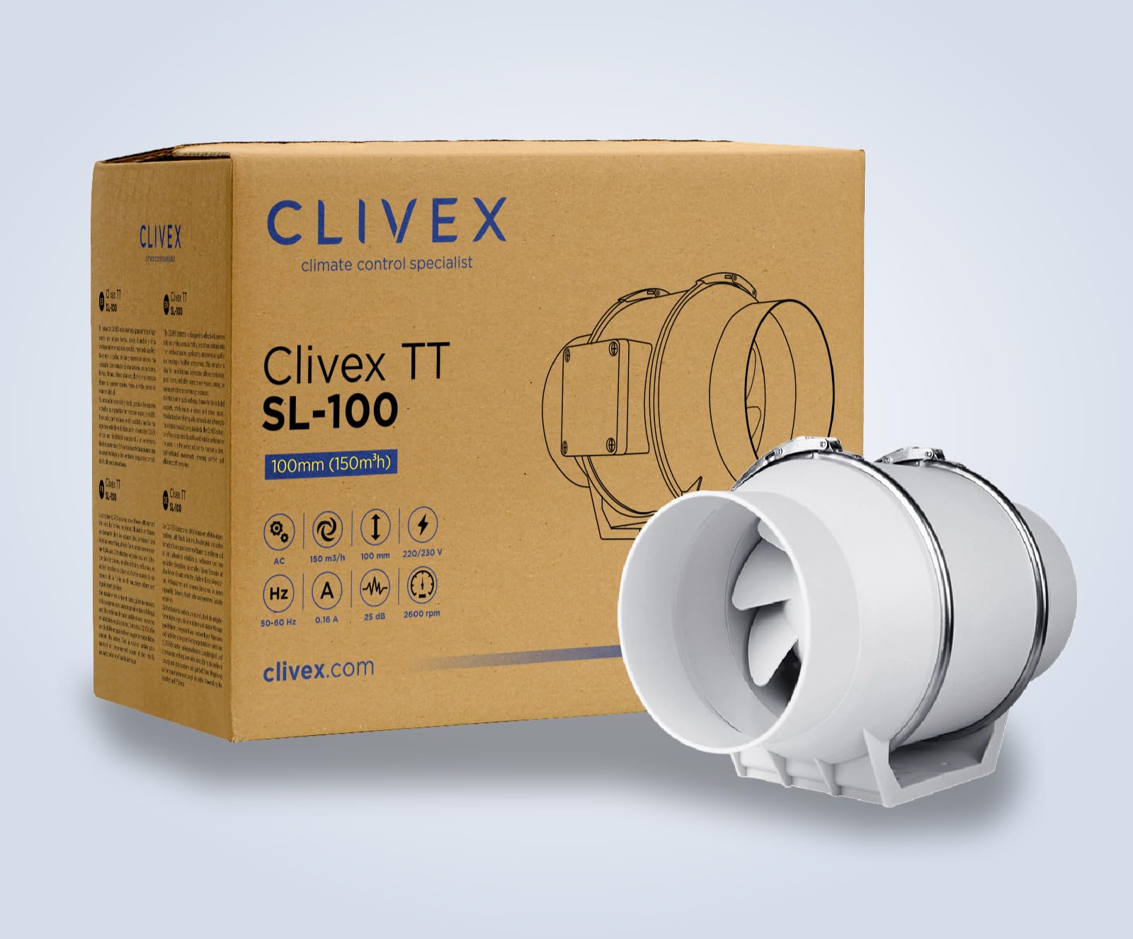 Clivex TT Extractor en línea en Diferentes tamaños. Motor eficiente (ø150mm (420m³h))