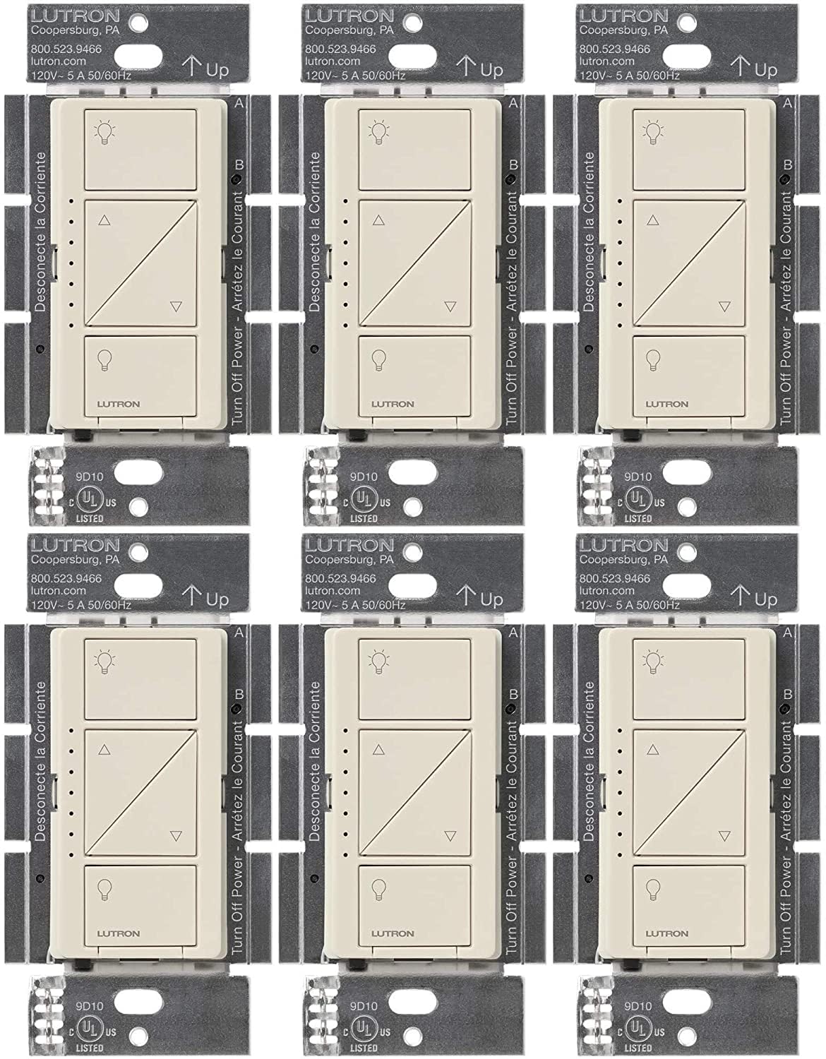 Lutron Caseta Original Smart Dimmer Switch (Lutron Smart Hub Required), for LED Lights, 150 Watt, Single-Pole/3-Way, No Neutral Required, PD-6WCL-LA, Light Almond, 6 Pack Light Almond 6 Pack Smart Dimmer