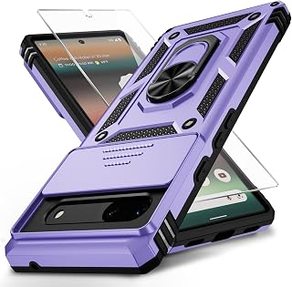 Capa para Google Pixel 7, capa deslizante para câmera Pixel 7, protetor de tela HD, resistente à prova de choque, anel magnético, à prova de choque, capa de telefone para Google Pixel 7, lavanda