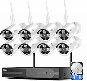 Hiseeu 4K Home Security Camera System, 24/7 Recording, 16CH NVR Kit, Corded Powered 8Pcs 8MP Outdoor Wireless WiFi Cameras, Color Night Vision, Two-Way Audio, Motion Detection, 3TB HDD, 2.4G & 5GHz
