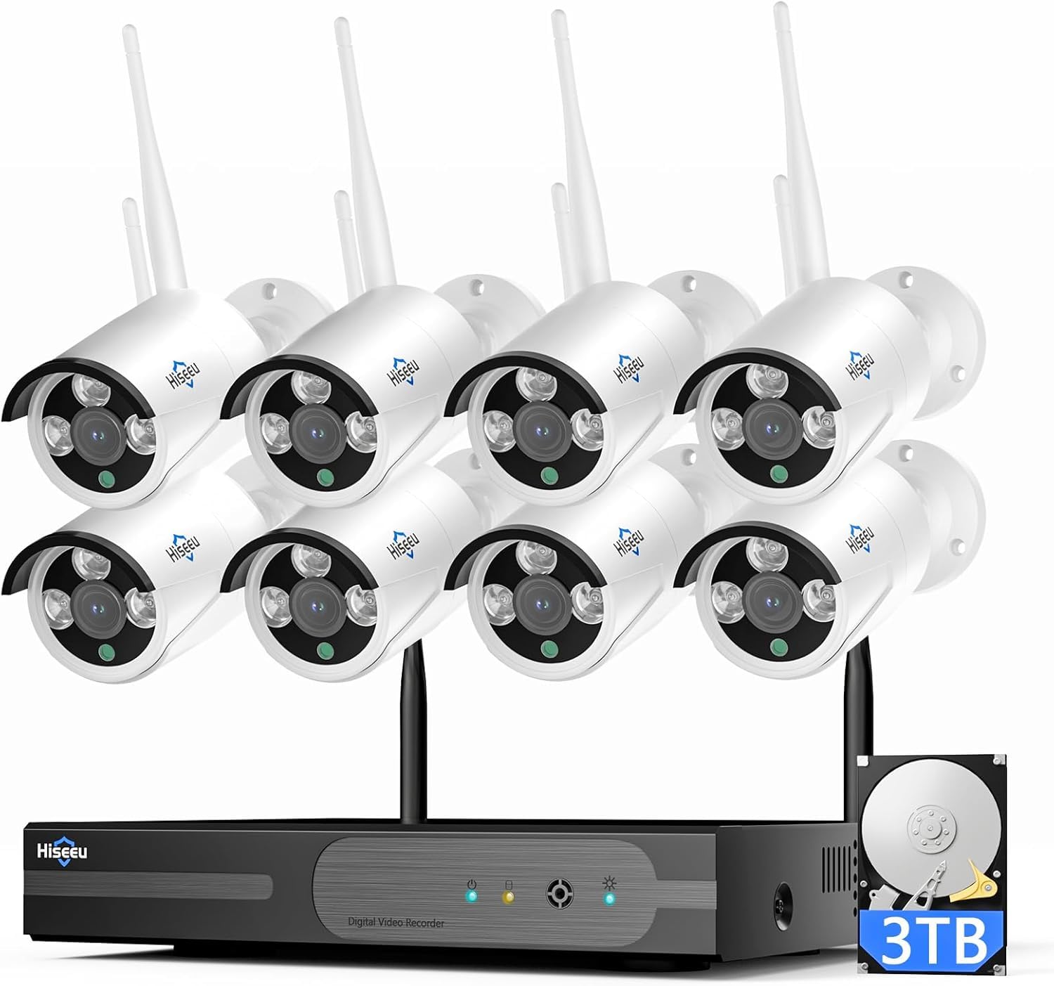Hiseeu 4K Home Security Camera System, 16CH NVR Kit, 8Pcs 8MP Outdoor Wireless WiFi Cameras