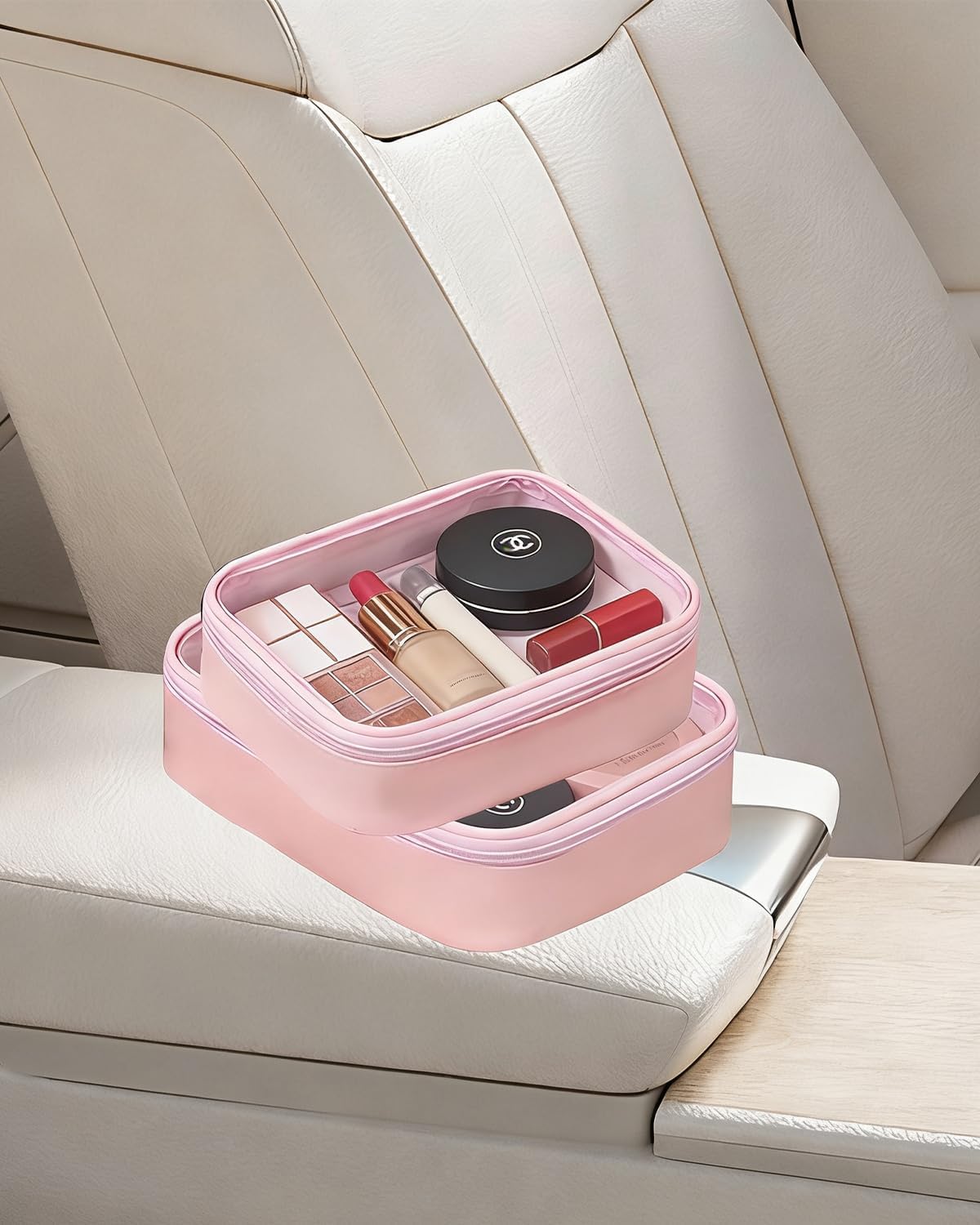 Travel Clear Makeup Bag Set for Women, 3 Pack Travel Size Toiletry Bag with Zipper Small Makeup Pouch for Purse Waterproof Portable Cosmetic Case Compact Car Organizer Storage Bag (Pink Set)