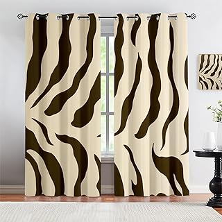 Brown Zebra Stripes Black Out Curtains 84 inch Long, Animal Texture Print Window Drapes, Leopard Zebra Window Treatments 2 Panels for for Kids Room Bedroom Window Decor - Buy now