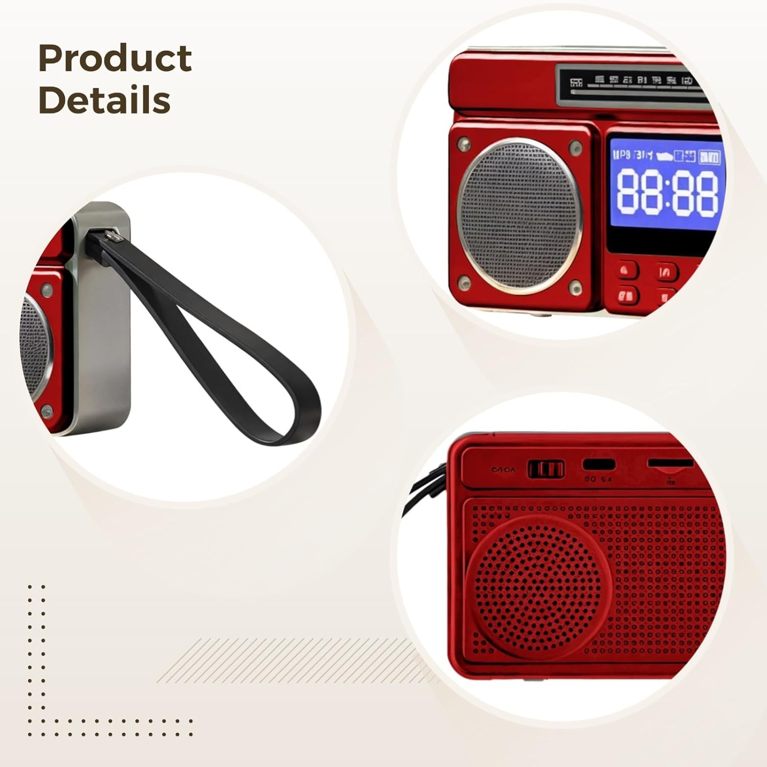 Bosreroy Small Fm Radio, Portable Rechargeable Radio with Wireless USB and Tf Card Features, HiFi Sound for Outdoor & Bathroom Use