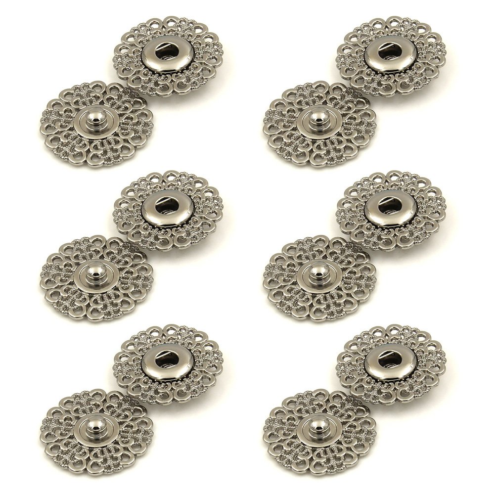6pcs Metal Snap Buttons 15mm 18mm 21mm 25mm 30mm Clasp Buttons Hollow Flower Sewing Press Studs Buttons Coat Buttons