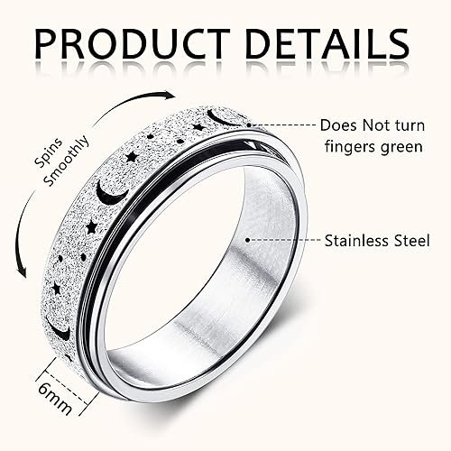 Miniatura 2 de Diamday Fidget Rings for Anxiety for Women Stainless Steel Spinner Ring 6mm Rose Gold Ring Thumb Ring