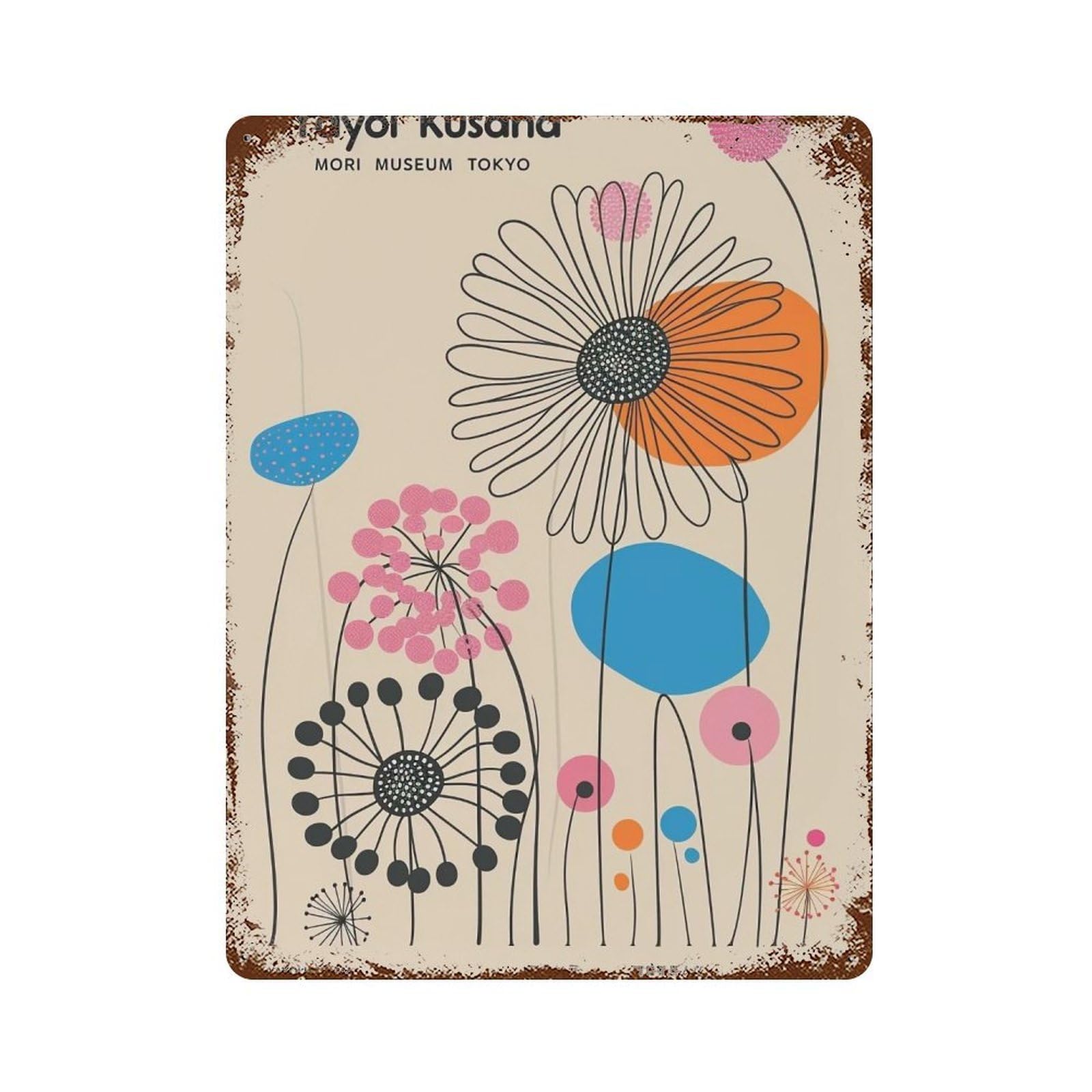 YHGERTKU Yayoi Kusama Flower 03 Wall Art Retro Iron Vintage Metal Tin Sign Poster Modern Decor for Living Rooms Gift 40x30cm