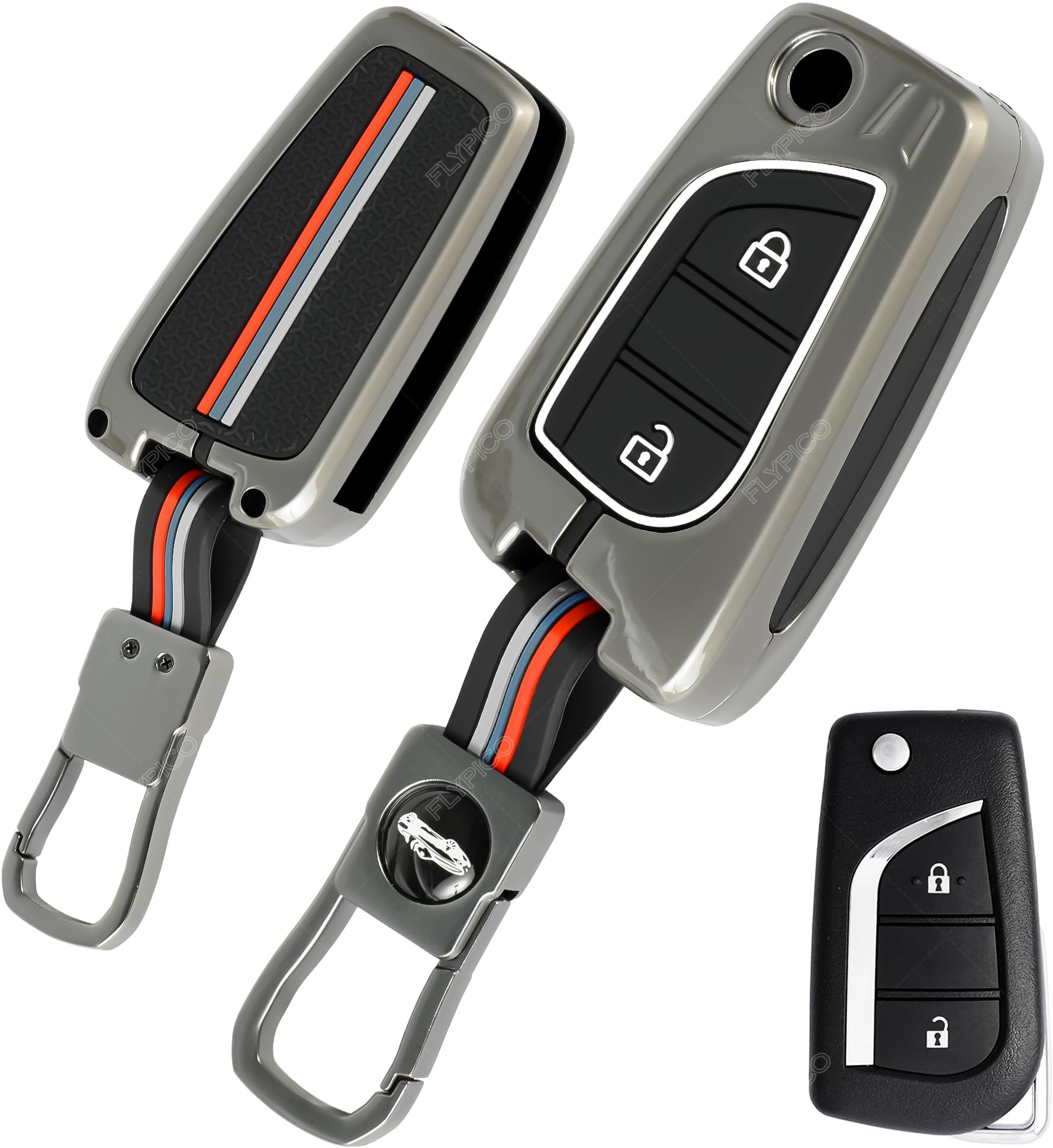 Metal Silicon Car Key Cover Compatible for INNOVA Crysta and corrola altis 2 Button Smart Key Special Feature Visible in Low-Light Condition
