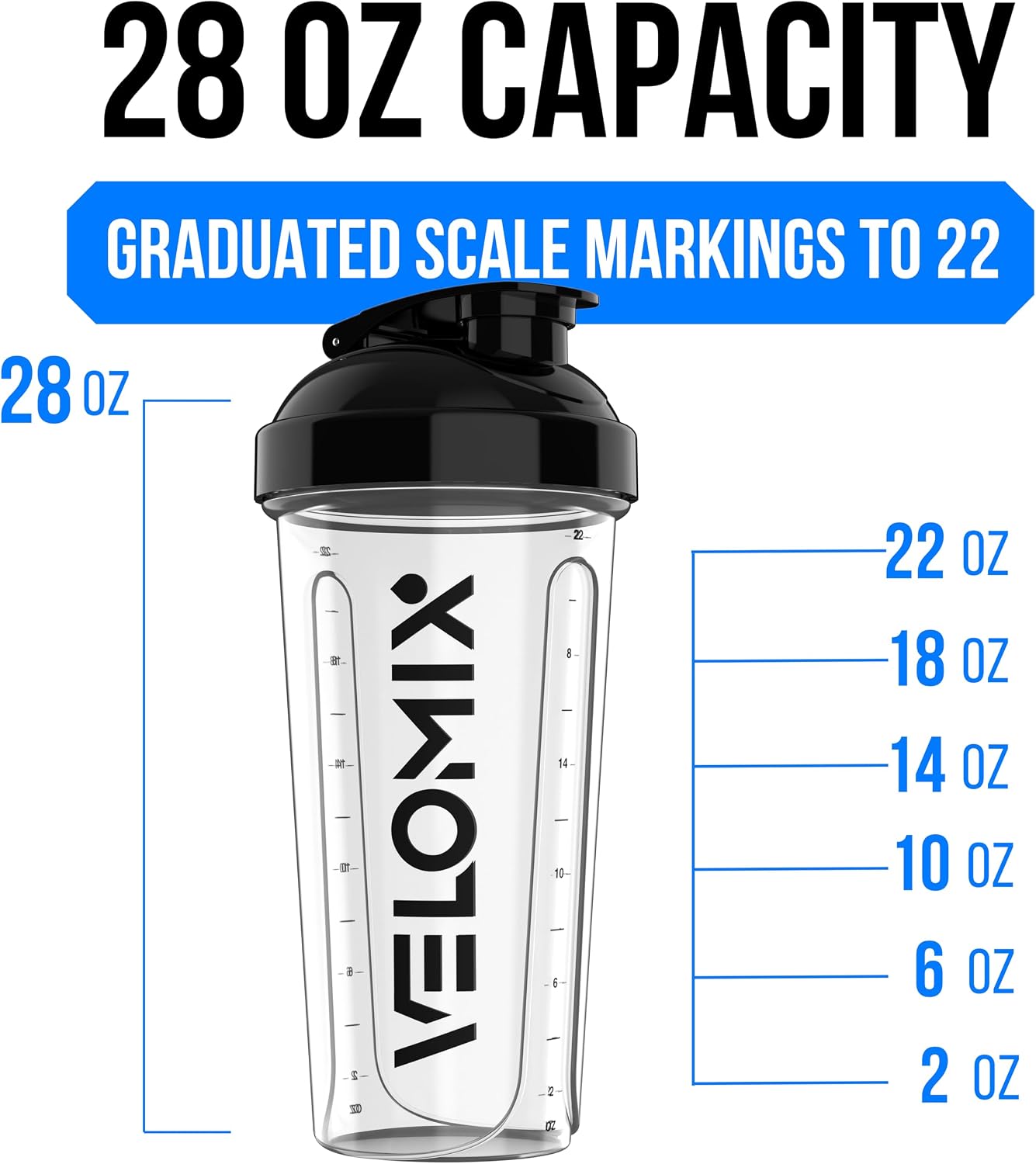 VELOMIX 4 Pack 28oz Protein Shaker Bottle for Protein Mixes, Clear Set image 4