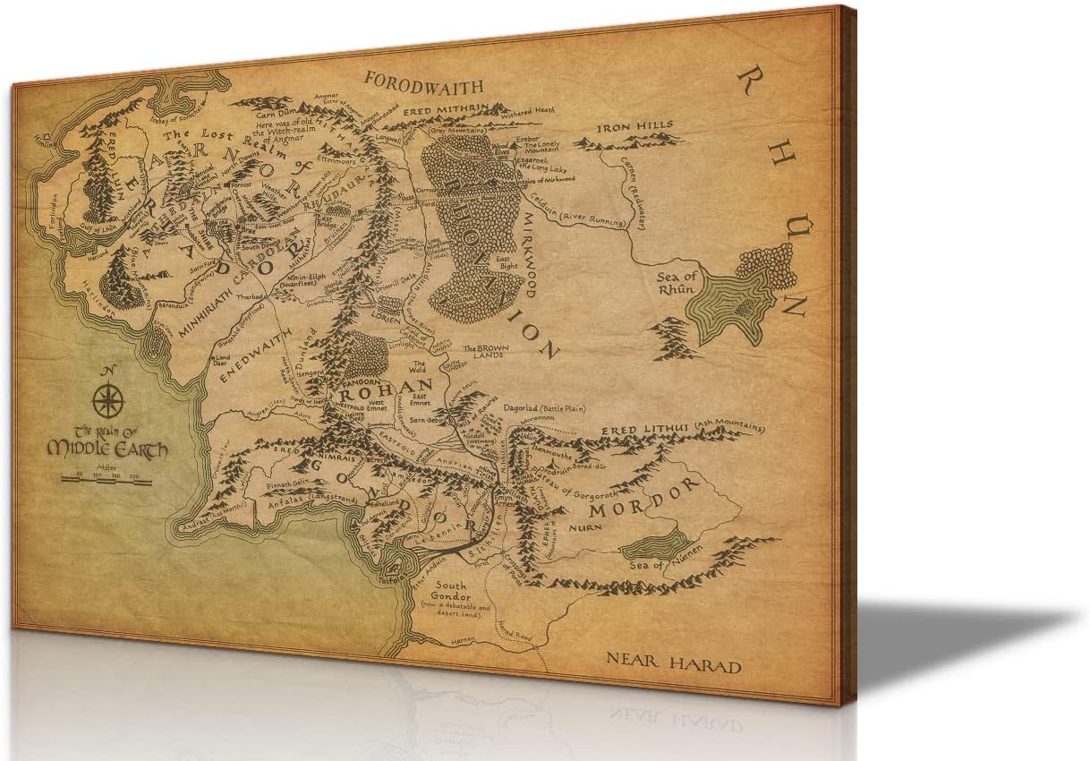MistyeflyLord of The Rings Map Lord of The Rings Decor Lord of The Rings Poster Middle Earth Map Lord of The Rings Wall Decor Framed Map of Middle Earth for Living Room Bedroom Decor Ready to Hang