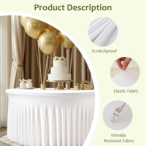 Miniatura 2 de Paquete de 2 manteles redondos de elastano de 60 pulgadas, lavables y elásticas, con borde elástico con falda, sin arrugas, para bodas, banquetes,