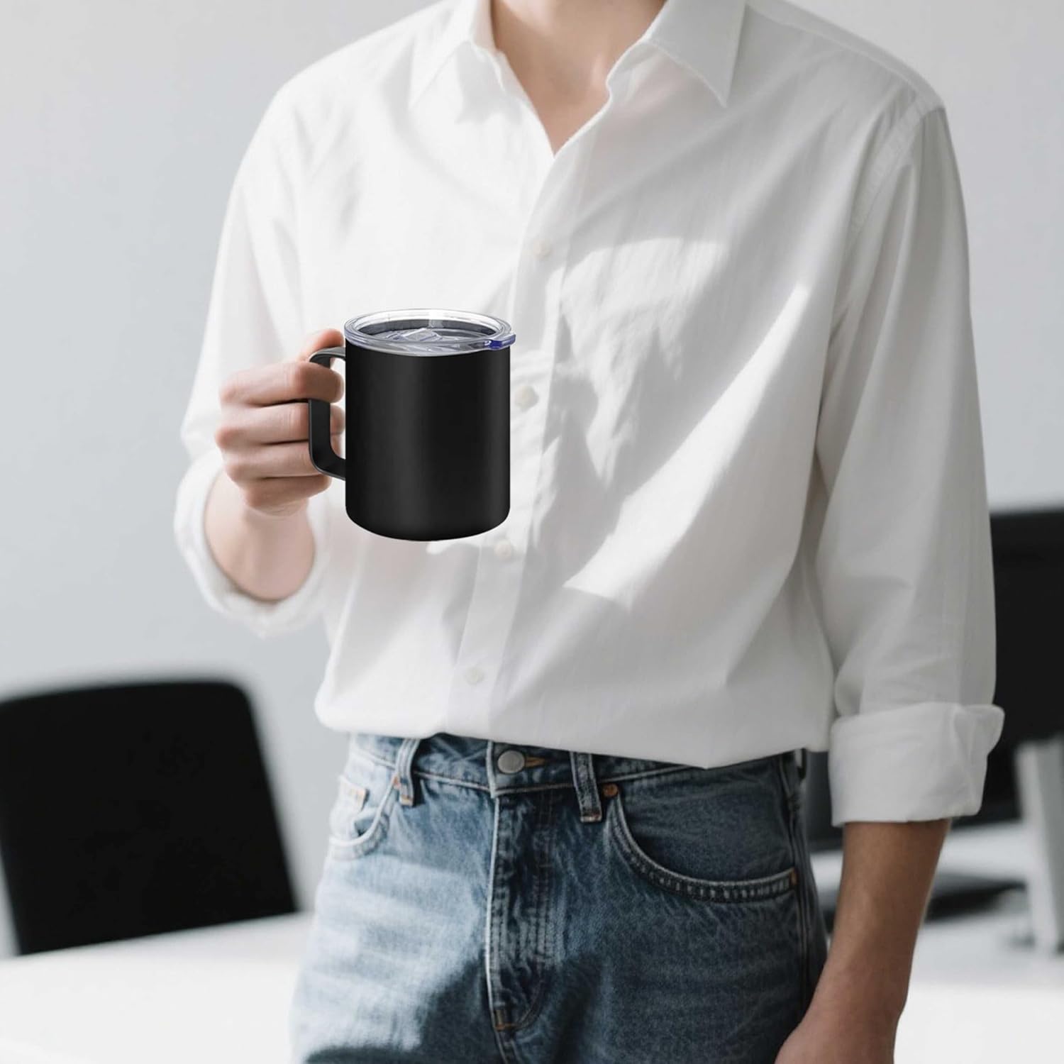 YOUKE OLA 16 Pack Stainless Steel Insulated Coffee Mug Bulk with Handle & Lids, Powder Coated 12oz Vacuum Insulated Double Wall Mug for Laser Engrave, Black - Image 7