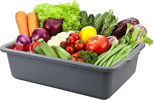 Miniatura 6 de Zopnny Tina de plástico de 35 L, bañera grande de autobús para servir alimentos, juego de cajas de autobús comerciales, paquete de 4, color gris