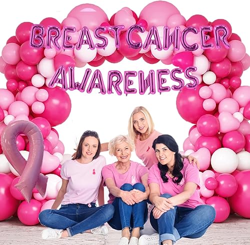 Miniatura 6 de Kit de decoración para fiestas de concientización sobre el cáncer de mama, 130 globos de concienciación sobre el cáncer de mama, guirnalda de arco,