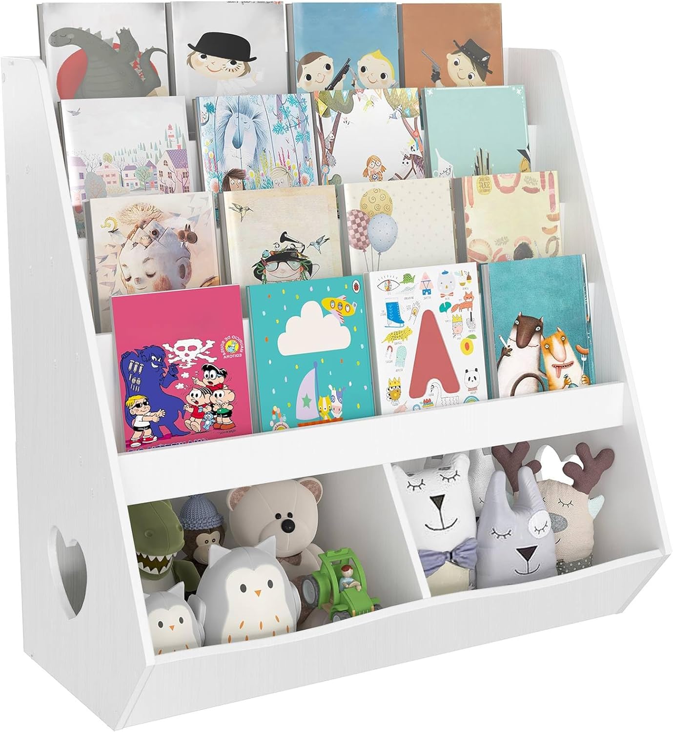 HOOBRO 4-Tier Kids Bookshelf, Toy Storage Organizer and Book Shelf, Wooden Children Bookcase with Storage Bins, Toddler Bookshelf for Kids' Room, Playroom, Classrooms, Nursery, White WT81CW01