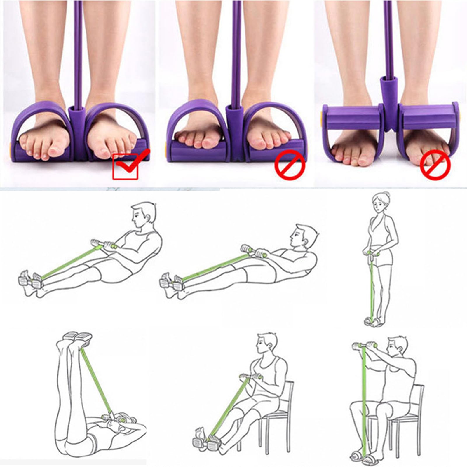 Set Di Elastici Per Fitness Con Pedaliera - Bande Elastiche 4 Tubi Per Allenamento Palestra E Bodybuilding A Casa - 5