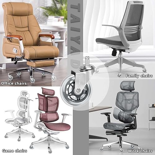 Miniatura 7 de Ruedas plateadas de repuesto para sillas de oficina para suelos de madera dura y alfombras, ruedas de goma sin ruido que ruedan seguras, juego de 5