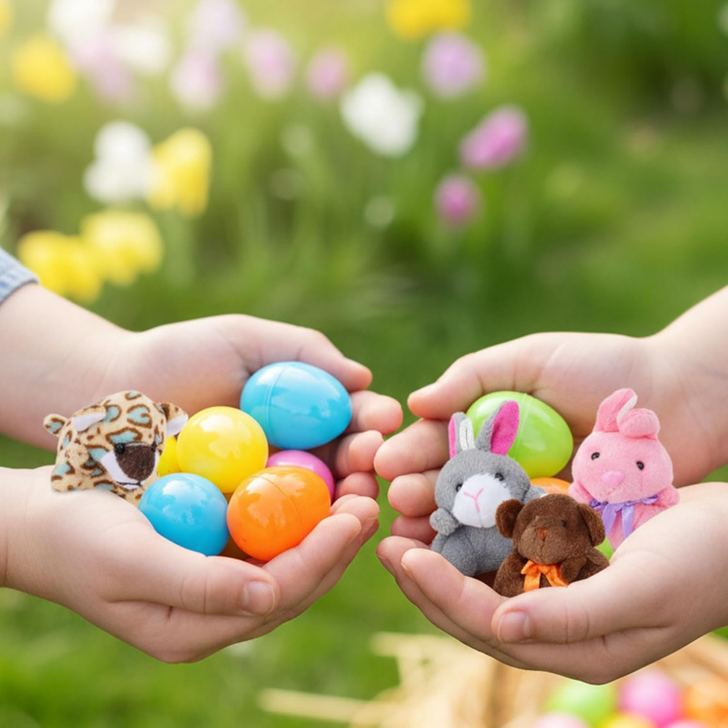 Easter Eggs with Mini Plush Animal Toys 12pack Prefilled Easter Eggs Plastic Easter Basket Stuffers Fillers for Kids Toddlers Plastic Easter Eggs Stuffed Animals Gifts Eggs for Easter Egg Hunt Prizes