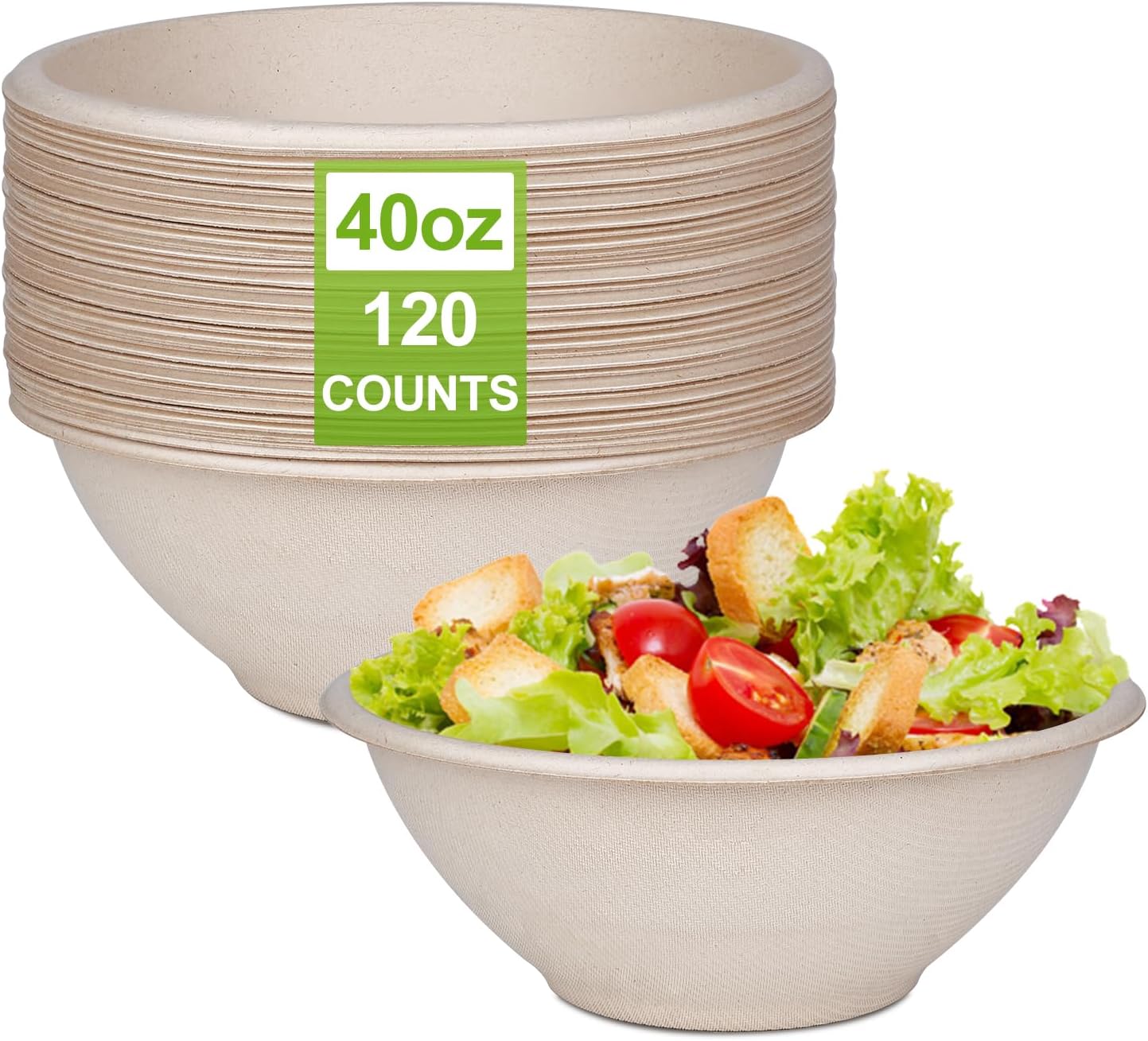 Large Paper Bowls, 32oz Compostable Bowls, Heavy Duty Disposable Bowls For Hot Soup, Salads,Cereals- Made from 100% Sugarcane Fiber
